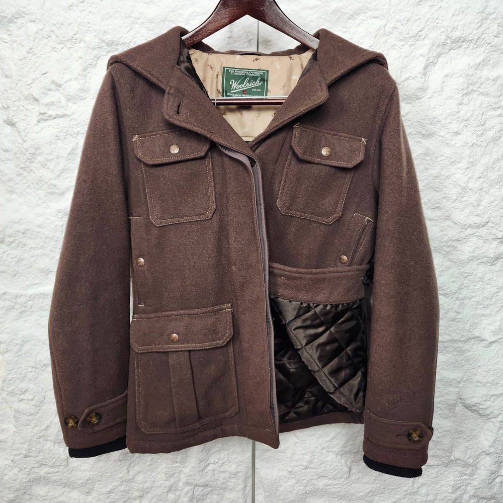 Vintage Woolrich Split Hood Wool Jacket Chocolate Brown Quilted Winter Parka M